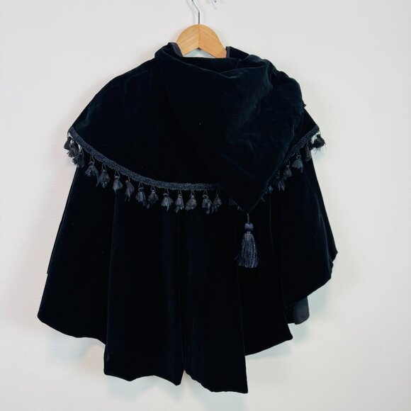 VTG Daisy Kingdom 80s 90s Black Velvet Cloak Cape Hood One Size Whimsigoth - Picture 6 of 10